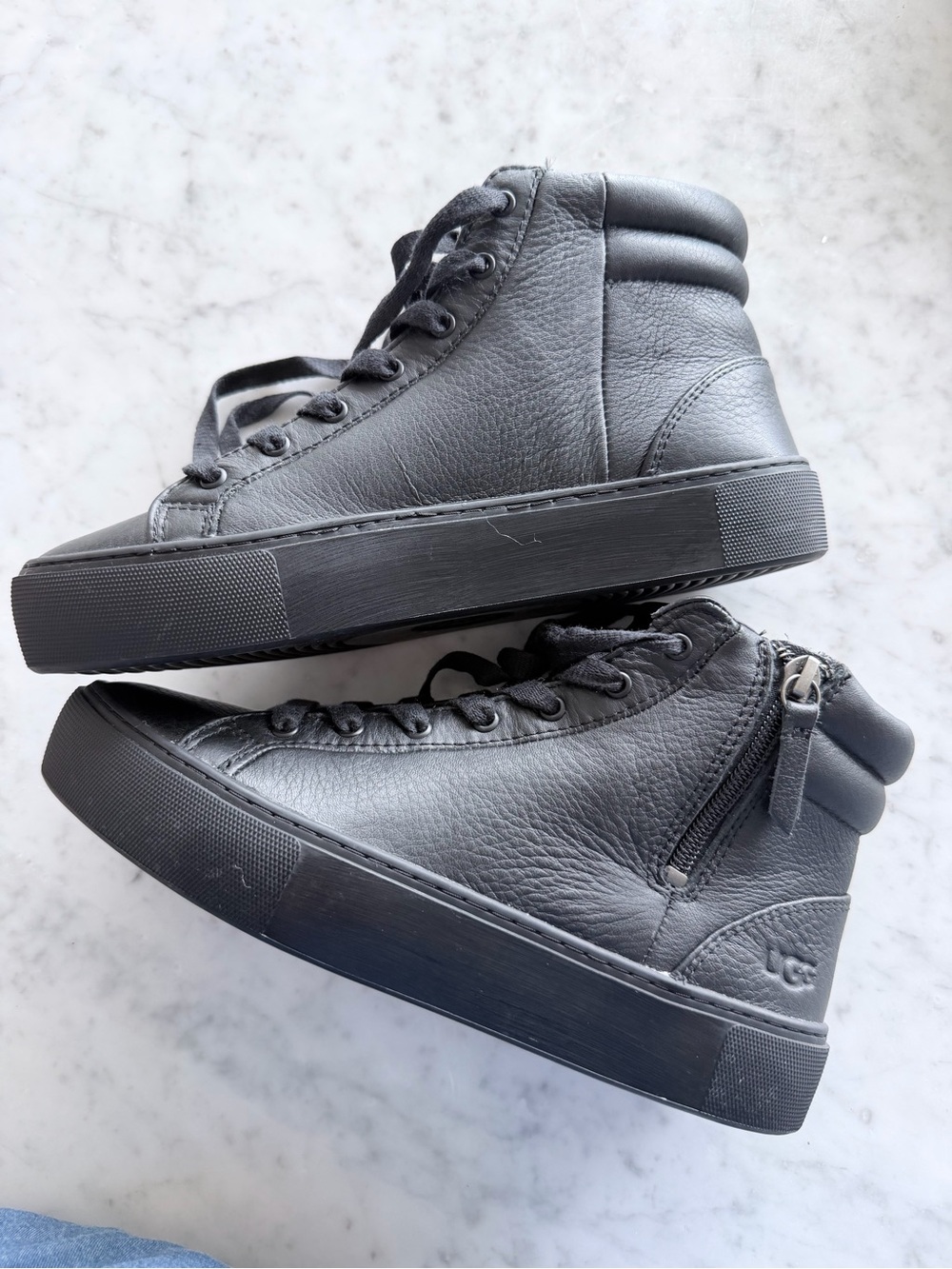 Ladies Olli Ugg Black Leather High-Top Sneakers